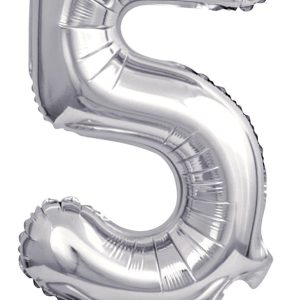 Ezüst Silver mini 5-ös szám fólia lufi talppal 38 cm