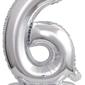 Ezüst Silver mini 6-os szám fólia lufi talppal 38 cm