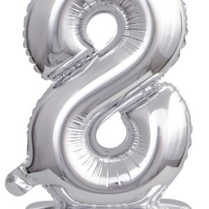Ezüst Silver mini 8-as szám fólia lufi talppal 38 cm