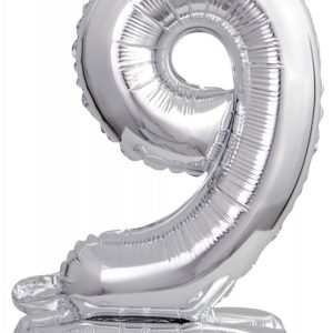 Ezüst Silver mini 9-es szám fólia lufi talppal 38 cm