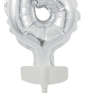 Ezüst Silver 6-os szám fólia lufi tortára 13 cm