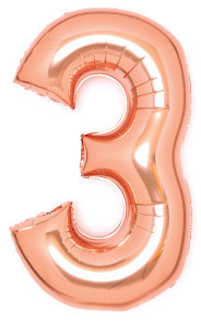 Színes Rose Gold 3-as szám fólia lufi 66 cm