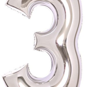 Ezüst Silver 3-as szám fólia lufi 66 cm