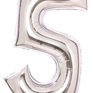 Ezüst Silver 5-ös szám fólia lufi 66 cm