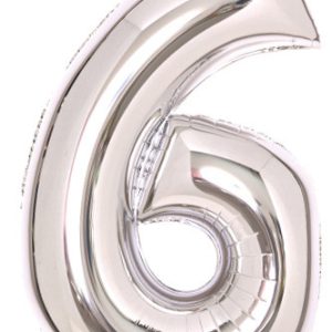 Ezüst Silver 6-os szám fólia lufi 66 cm