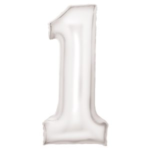 Fehér Lustre White 1-es szám fólia lufi 86 cm