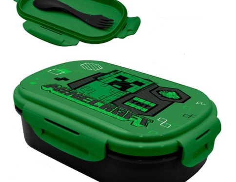 Minecraft Green szendvicsdoboz + evőeszköz szett