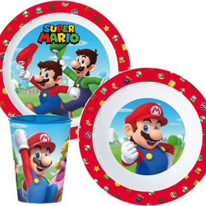 Super Mario Mushroom Kingdom étkészlet, micro műanyag szett, pohárral 260 ml