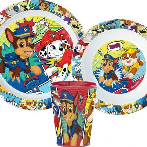 Mancs Őrjárat Comic étkészlet, micro műanyag szett, pohárral 260 ml