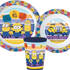 Minyonok Striped étkészlet, micro műanyag szett, pohárral 260 ml