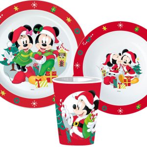 Disney Minnie and Mickey Karácsonyi étkészlet, micro műanyag szett, pohárral 260 ml