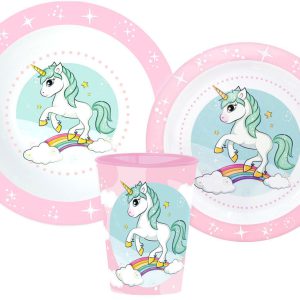 Unikornis Range étkészlet, micro műanyag szett, pohárral 260 ml