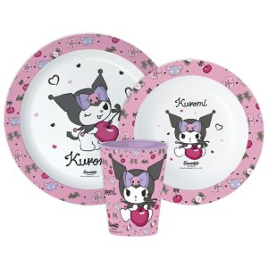Hello Kitty Kuromi étkészlet, micro műanyag szett, pohárral 260 ml
