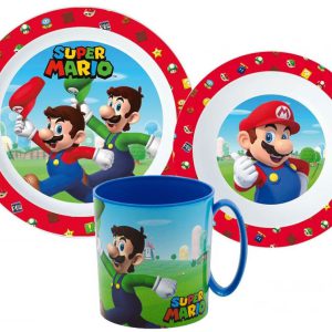Super Mario Mushroom Kingdom étkészlet, micro műanyag szett bögrével 350 ml