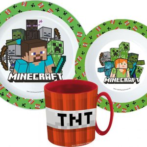 Minecraft Creeper étkészlet, micro műanyag szett bögrével 350 ml