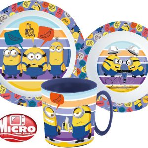 Minyonok Striped étkészlet, micro műanyag szett bögrével 350 ml