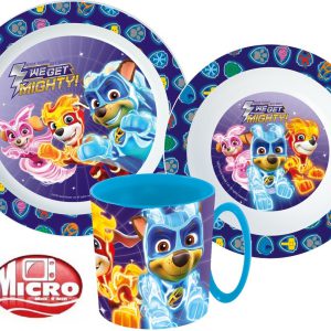 Mancs Őrjárat Mighty Pups étkészlet, micro műanyag szett bögrével 350 ml