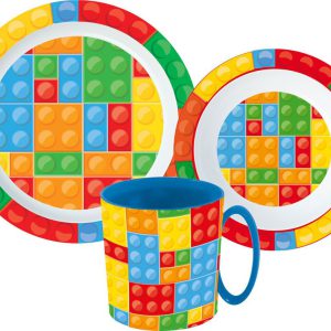 Lego mintázatú Bricks étkészlet, micro műanyag szett bögrével 350 ml
