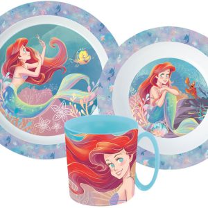 Disney Hercegnők Ariel étkészlet, micro műanyag szett bögrével 350 ml