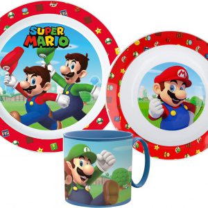 Super Mario Mushroom Kingdom étkészlet, micro műanyag szett bögrével 265 ml