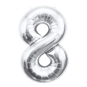 Ezüst Silver 8-as szám fólia lufi 85 cm