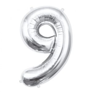Ezüst Silver 9-es szám fólia lufi 85 cm
