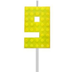 Építőkocka 9-es Yellow Blocks tortagyertya, számgyertya