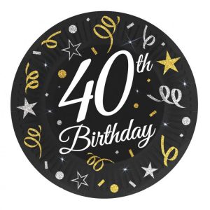 Happy Birthday 40 B&C papírtányér 6 db-os 18 cm