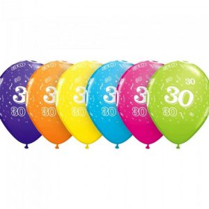Színes Happy Birthday 30 Pastel Mix léggömb, lufi 6 db-os 11 inch (28cm)