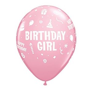 Happy Birthday Girl Pink léggömb, lufi 6 db-os 11 inch (28 cm)