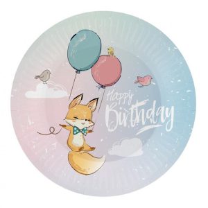 Róka Balloon Happy Birthday papírtányér 6 db-os 18 cm