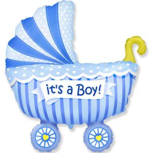 Kék babakocsi Boy Stroller fólia lufi 36 cm (WP)