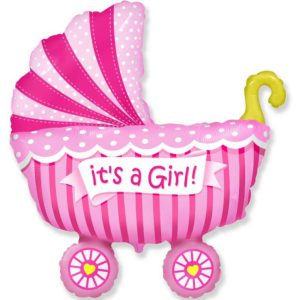 Rózsaszín babakocsi fólia lufi 36 cm (WP)