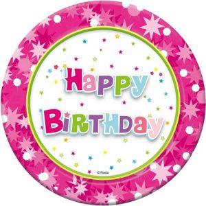 Happy Birthday Pink papírtányér 6 db-os 18 cm