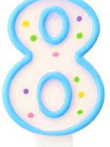 Kék körvonalas Dots 8-as számgyertya, tortagyertya