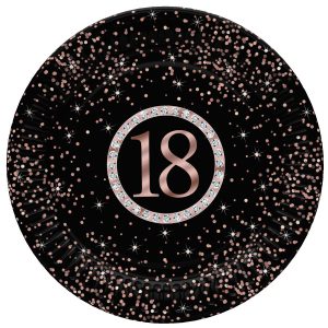 Happy Birthday 18 Rose Gold papírtányér 8 db-os 22,7 cm