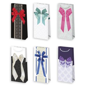 Színes Bow papír ajándéktasak, ajándékzacskó 10x22x6 cm