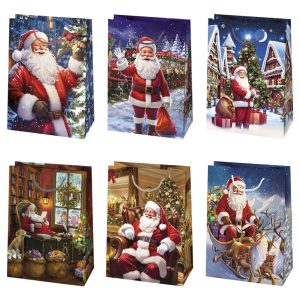 Karácsonyi Village papír ajándéktasak, ajándékzacskó 23x32x11 cm