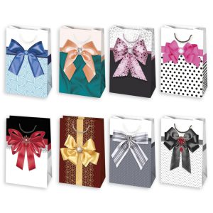 Színes Elegant Bow papír ajándéktasak, ajándékzacskó 10x16x6 cm