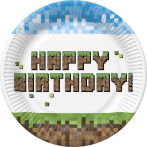 Happy Birthday Pixel Block papírtányér 8 db-os 18 cm