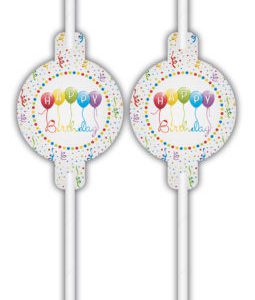 Happy Birthday Streamers papír szívószál 4 db-os szett