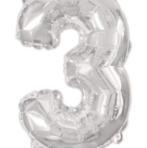 Ezüst Silver 3-as szám fólia lufi 95 cm