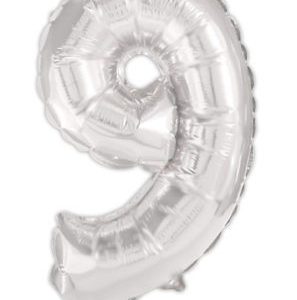 Ezüst Silver 9-es szám fólia lufi 95 cm