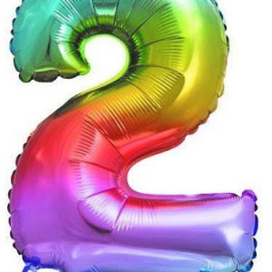 Színes Multicolour Metallic mini 2-es szám fólia lufi 32 cm