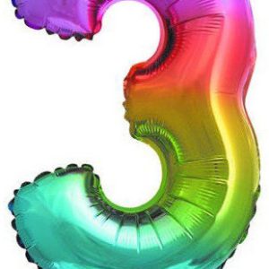 Színes Multicolour Metallic mini 3-as szám fólia lufi 32 cm