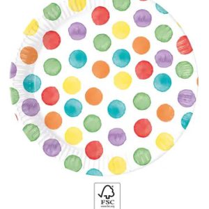 Színes Dots papírtányér 8 db-os 23 cm FSC