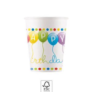 Happy Birthday Streamers papír pohár 8 db-os 200 ml FSC