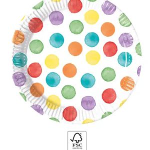 Színes Dots papírtányér 8 db-os 20 cm FSC