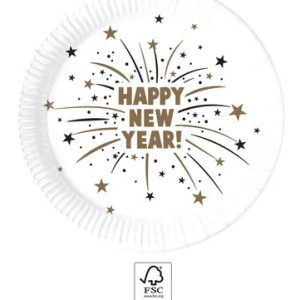 Happy New Year Flares papírtányér 8 db-os 23 cm FSC