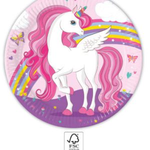 Unikornis Rainbow Colors papírtányér 8 db-os 23 cm FSC
